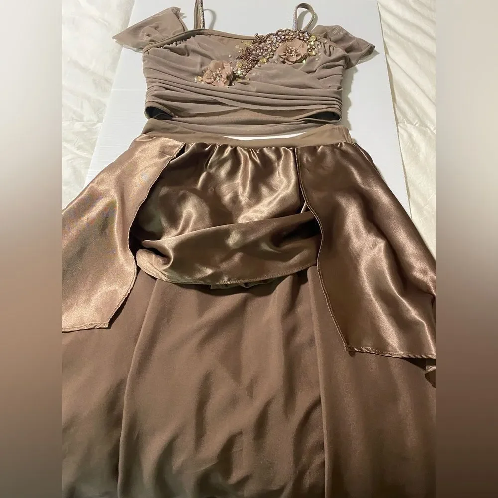 Weissman solo custom Dance costume brown 2 piece Top Skirt MT10190 LC child